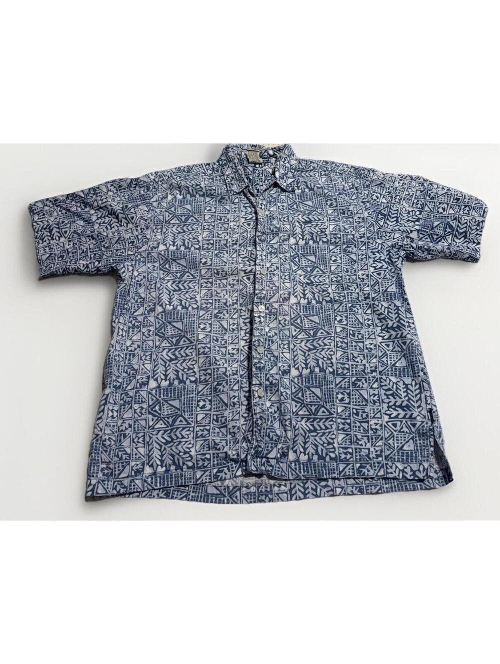 Vintage OP Mens XL Hawaiian Shirt Ocean Pacific Tropical Tribal Blue